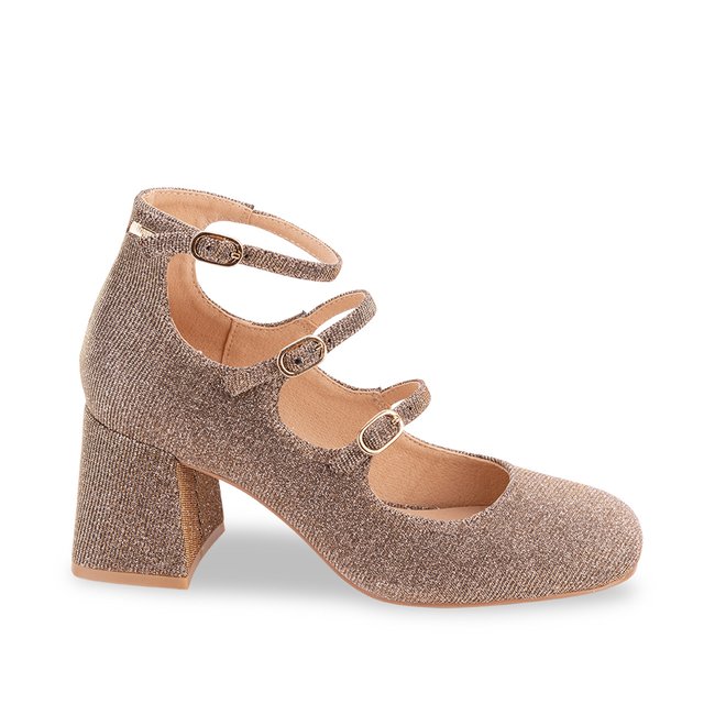Babies à talon bout carré DELPHINE champagne <span itemprop=