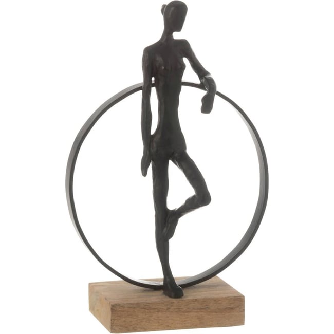 Figurine décorative homme sur anneau Couleur noir et bois naturel <span itemprop=