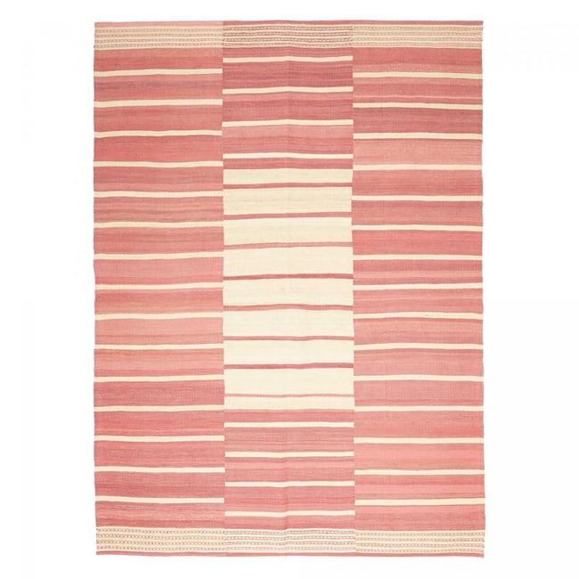 Tapis Kilim Tissé Main 231x159 Cm - Laine Rouge - Style Oriental Nomade - Neuf Avec étiquettes