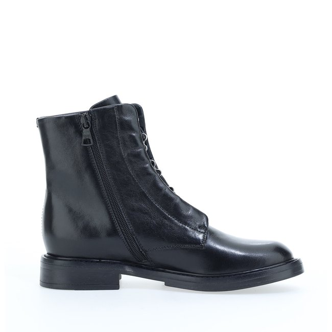Lederboots mit Schnürung schwarz <span itemprop=
