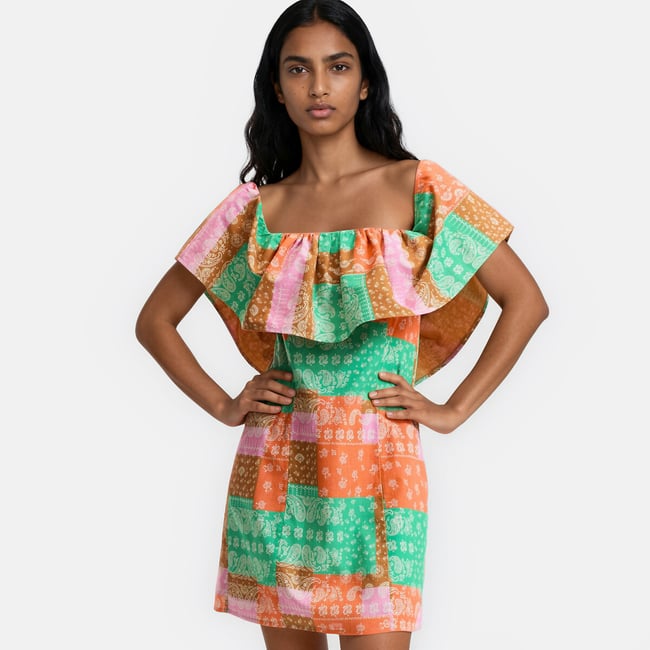 Robe courte à volant imprimé cachemire imprimé multicolore <span itemprop=