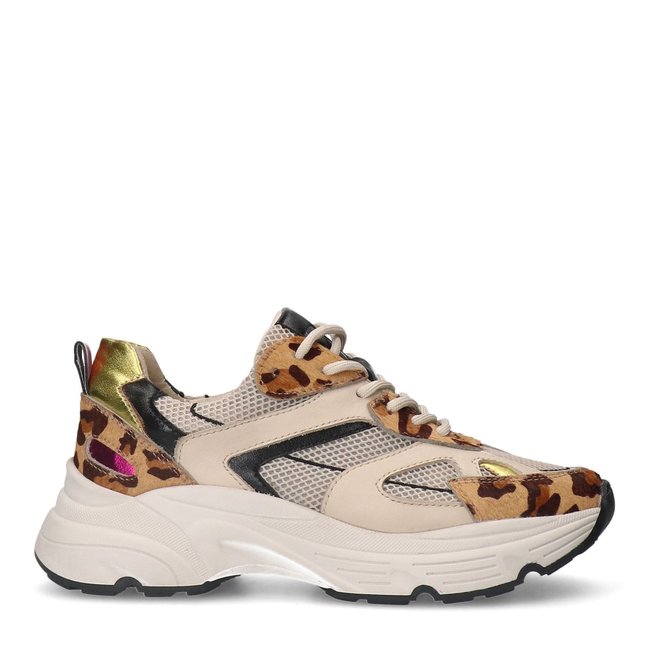 Baskets en cuir léopard avec détails multicolores multicolore <span itemprop=
