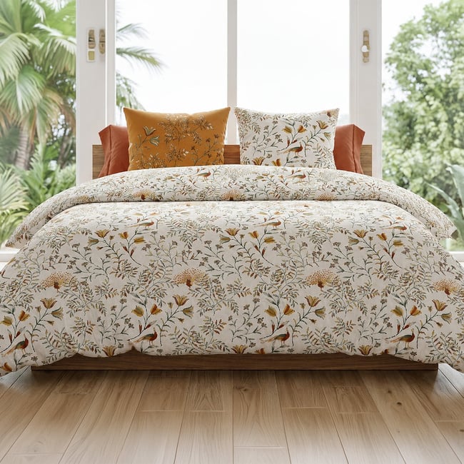 Parure housse de couette en coton imprimée, demil multicolore <span itemprop=