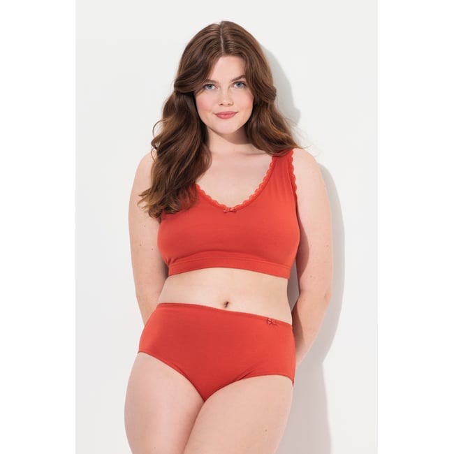 Culotte midi en coton bio, liseré fantaisie rouge brique <span itemprop=