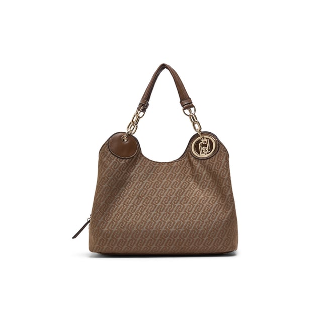 Sacoche moyenne en jacquard beige <span itemprop=