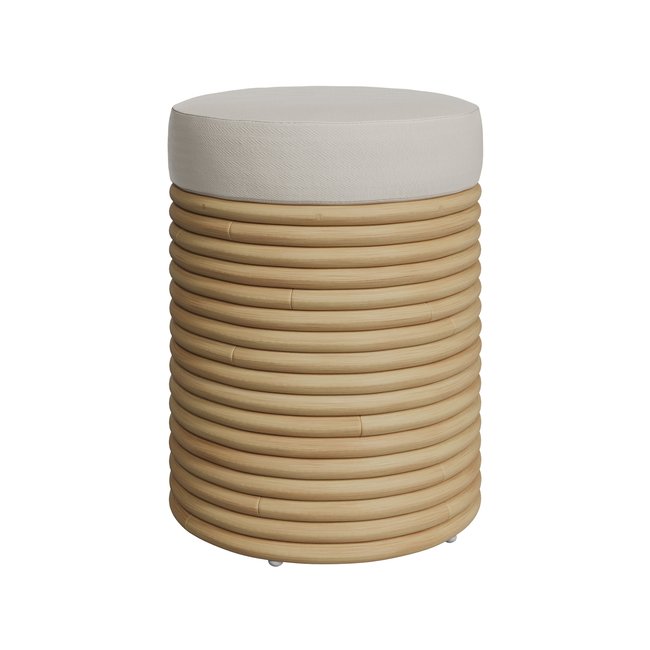 Tabouret en rotin et tissu crème H 43 cm (à l'unité) - THÉA Couleur bois <span itemprop=