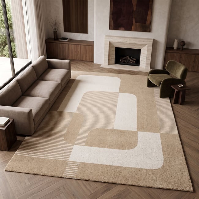Tapis doux à relief moderne graphique  DESIGN GEOPOP Couleur beige <span itemprop=