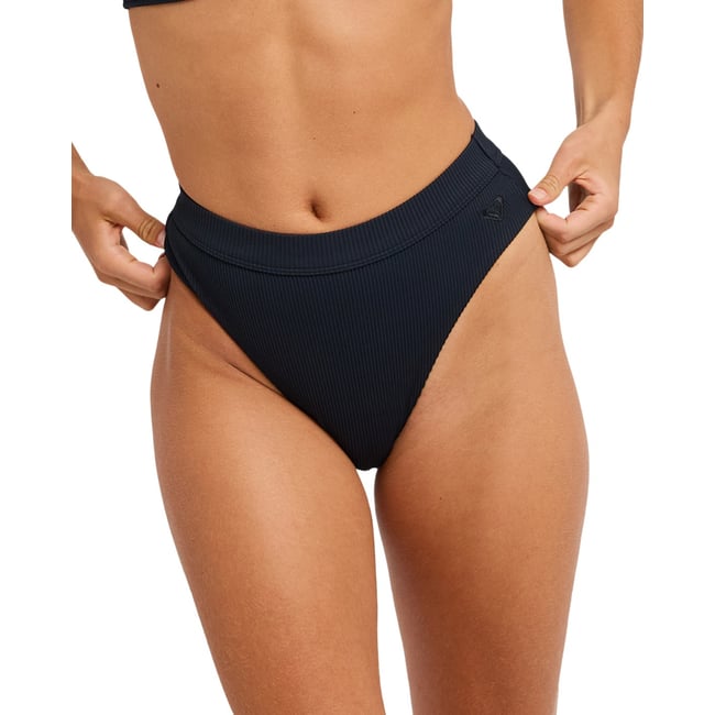 Bas de maillot de bain culotte bikini taille haute. noir anthracite <span itemprop=