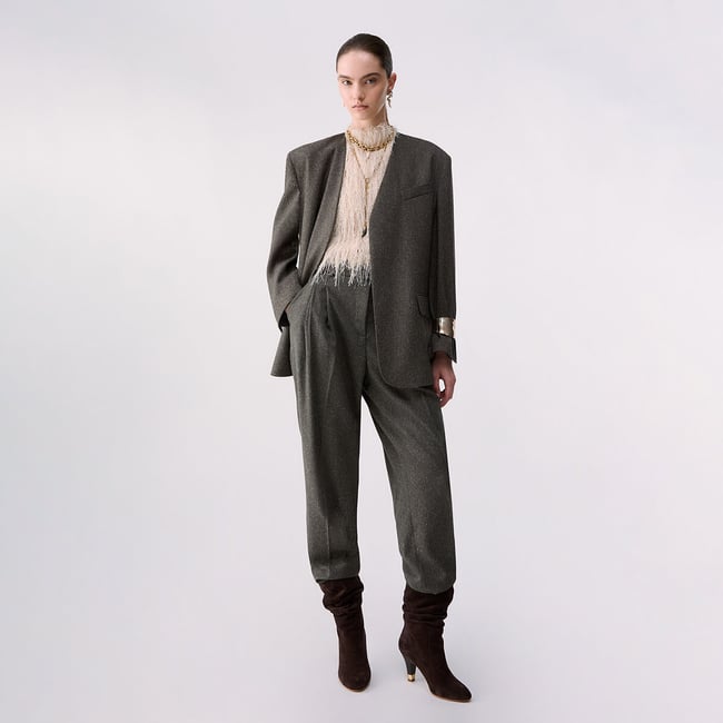 Pantalon en tweed vert foncé <span itemprop=
