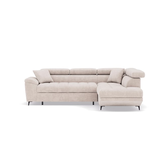 Canapé angle droit convertible velours texturé, CAMILLE Couleur beige <span itemprop=