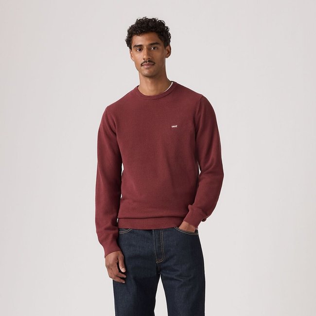 Camisola leve de gola redonda bordeaux <span itemprop=