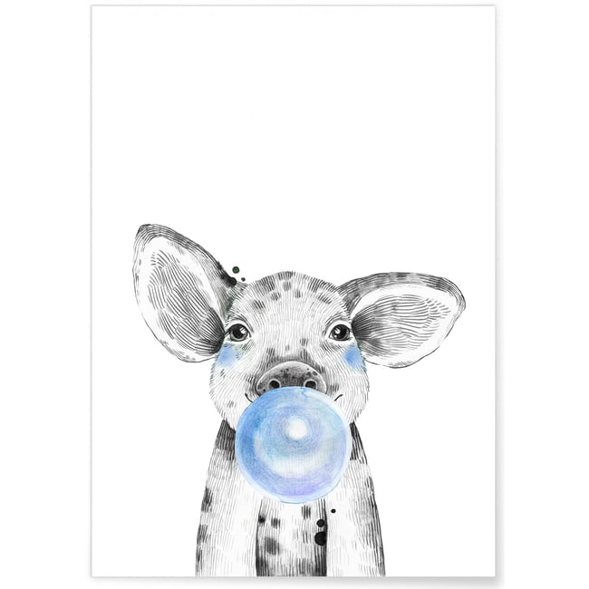 Poster Bulle de bébé Cochon Bleue Couleur blanc <span itemprop=