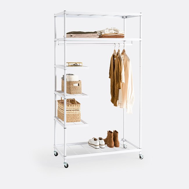 Garderobe Fozzo mit Rollen und Kleiderstange weiss <span itemprop=