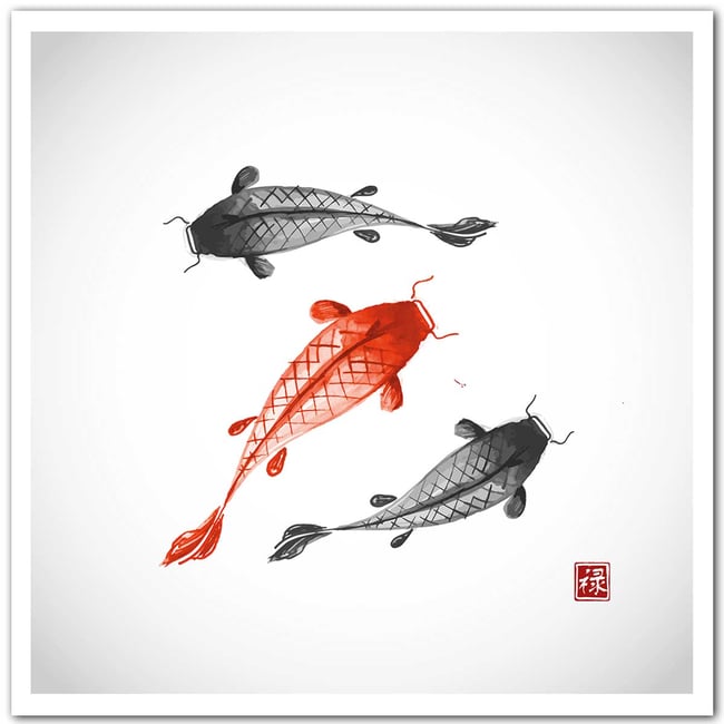 Affiche dessin carpes koï - HEXOA