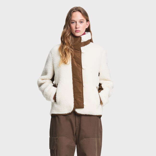 Veste sherpa laine boutonnée col montant détails nylon - AIGLE