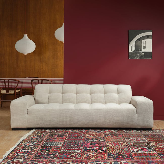 Canapé droit 4 places en tissu texturé   ALPHONSE Couleur beige chiné <span itemprop=