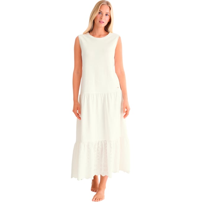 Robe longue estivale sans manches PANAMA ivoire <span itemprop=