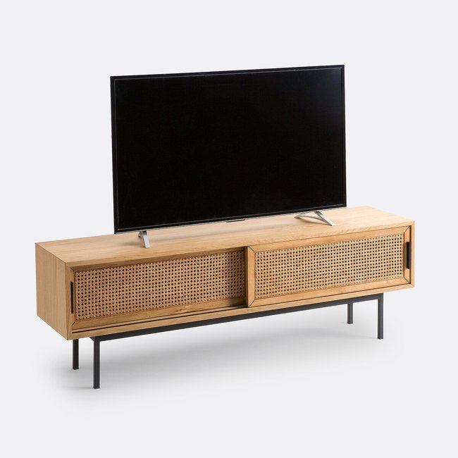 Meuble TV chêne et cannage 160 cm, Waska Couleur chêne <span itemprop=