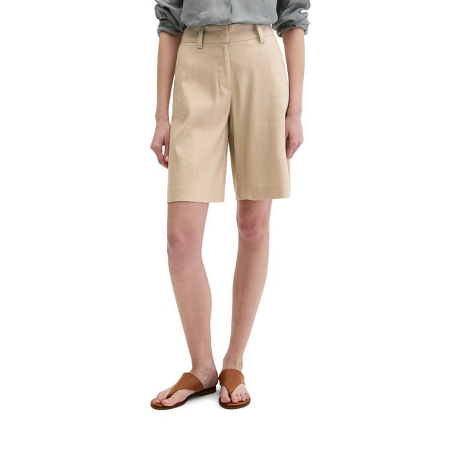 Short chino flared en viscose-lin stretch beige <span itemprop=