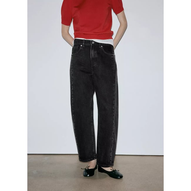 Jean balloon coutures black denim <span itemprop=
