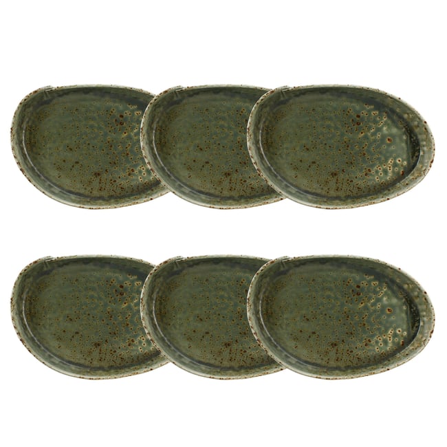 Lot de 6 assiettes 23,5 x 15,5cm en porcelaine, SIGMA Couleur vert <span itemprop=
