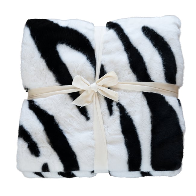 Plaid doux à motif zèbre avec dos en velours - QABANE noir <span itemprop=