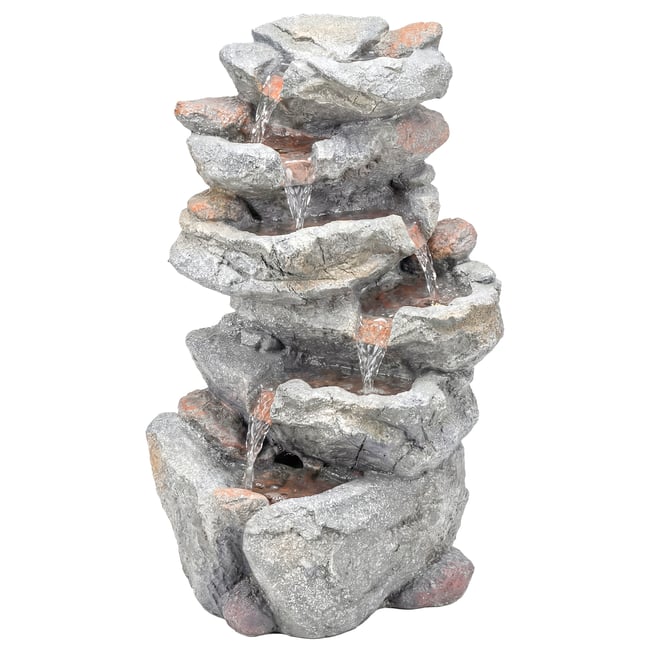 Fontaine de jardin Résine Gris Couleur gris aspect pierre naturelle <span itemprop=
