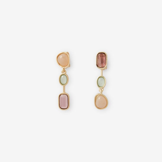 Boucles d'oreilles clips - 3 cabochons roses et verts rose <span itemprop=