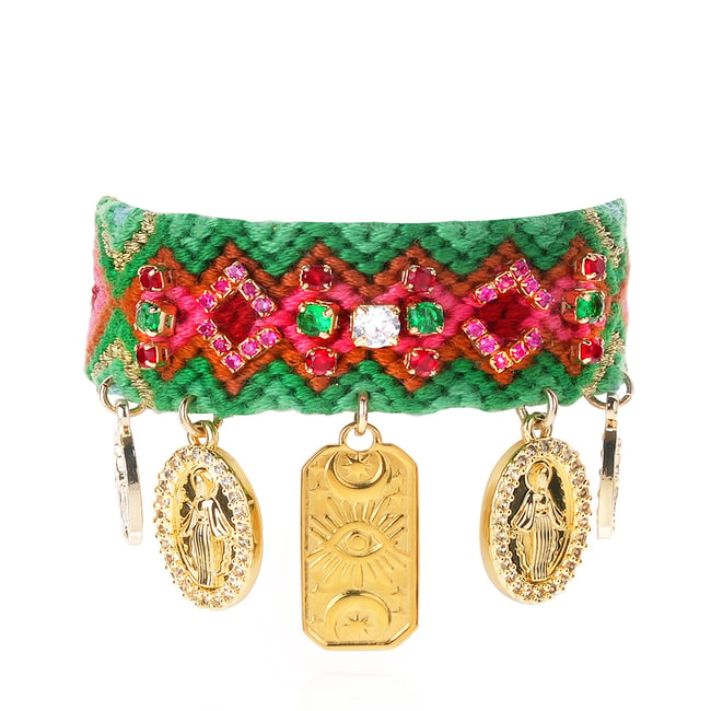 Bracelet tissé avec perles et pampilles CRUZES vert <span itemprop=