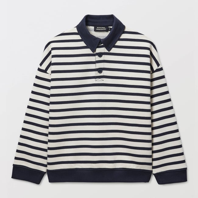 Sweat col polo rayé en coton BIO GOTS - MONOPRIX