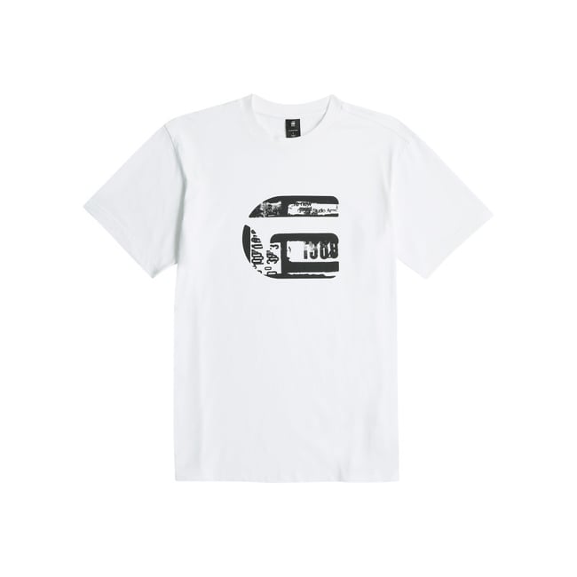 T-shirt en coton biologique bleu marine imprimé avec une coupe droite - G-Star RAW