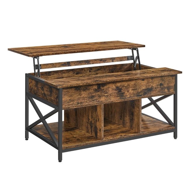 Table basse avec plateau relevable et rangements - L100 cm Couleur marron <span itemprop=