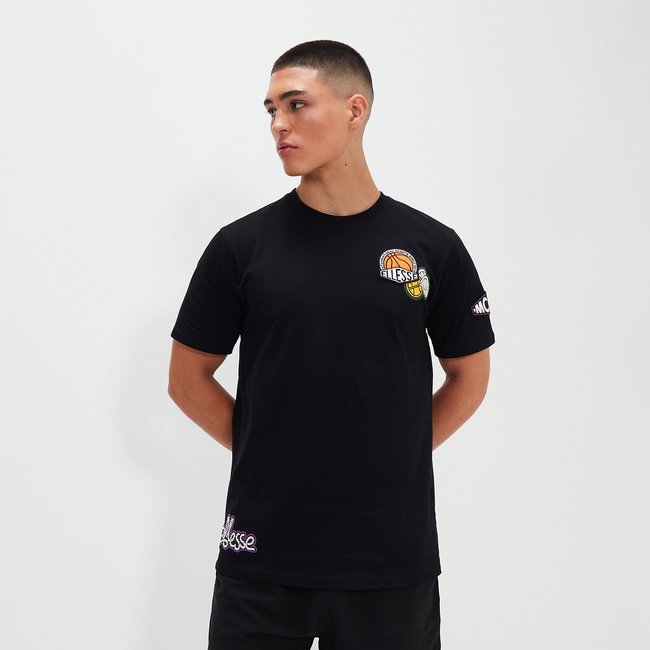 Boretto Cotton T-Shirt with Graphic Print and Short Sleeves, black, ELLESSE