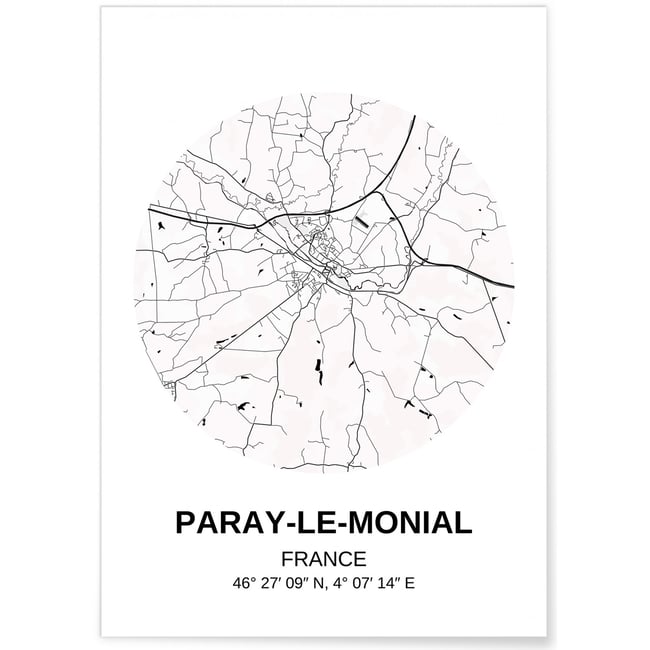 Affiche Carte Paray-Le-Monial Couleur blanc <span itemprop=