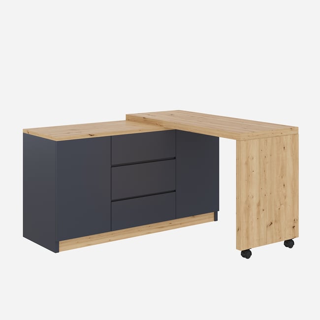 Bureau d’angle rotatif multifonction avec rangement intégré, DICCPERA Couleur gris <span itemprop=