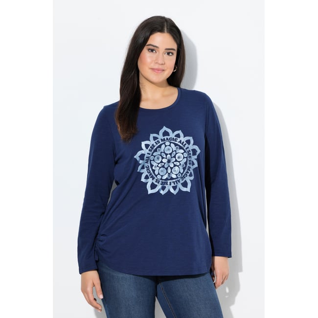 T-shirt à col rond et manches longues bleu encre <span itemprop=