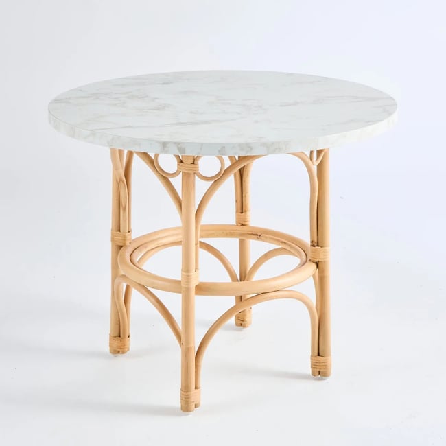 Guéridon en rotin GINGKO Dia 70 cm plateau stratifié Couleur blanc <span itemprop=