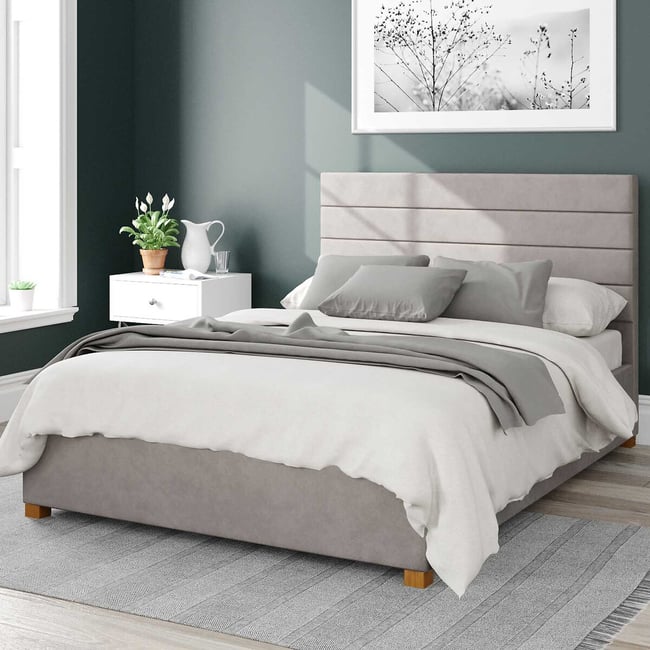 Kelly Velvet Storage Ottoman Bed with Modern Horizontal Upholstered Headboard - ASPIRE