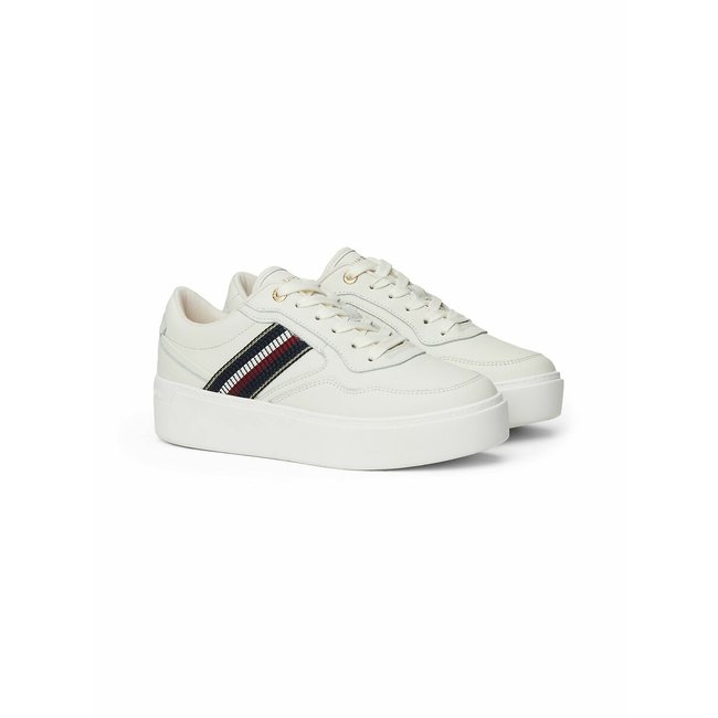 Stripes Leather Platform Trainers, white, TOMMY HILFIGER