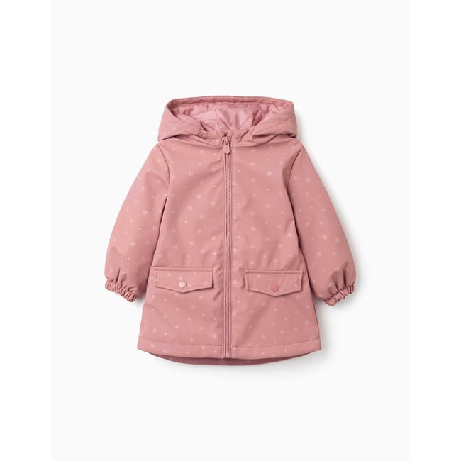 Parka en caoutchouc rembourrée avec capuche et poches rose <span itemprop=