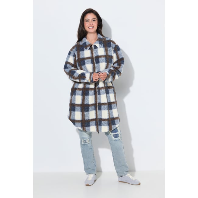 Veste en polaire bouclée à carreaux blanc cassé <span itemprop=