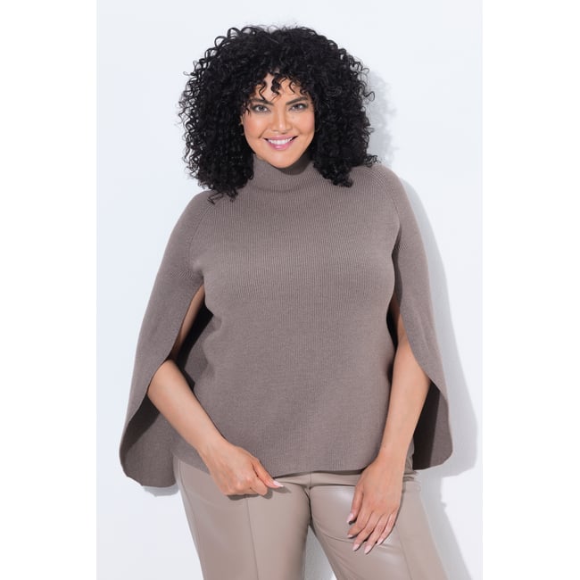 Pull esprit cape, maille chinée marron pâle <span itemprop=