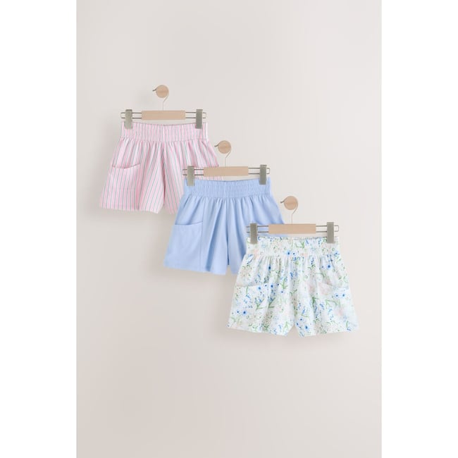 Short 100 % coton, lot de 3 rose/bleu/floral <span itemprop=