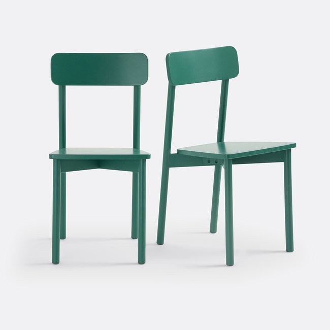 Lot de 2 chaises en hêtre massif coloré, JODI Couleur vert <span itemprop=