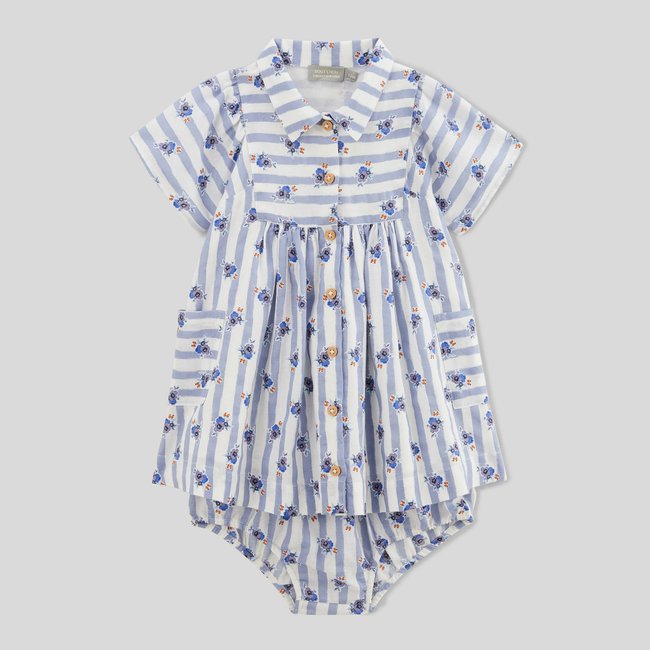 Robe manches courtes col polo avec culotte imprimées en coton BIO enduit <span itemprop=