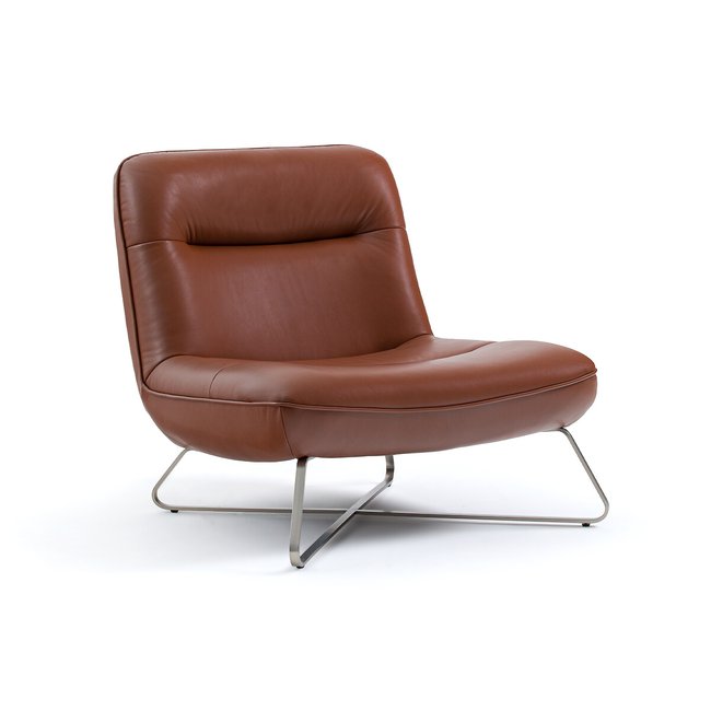 Sessel Helma, Leder und Nickel satiniert cognac <span itemprop=