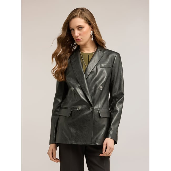 Veste blazer double boutonnage avec revers noir <span itemprop=