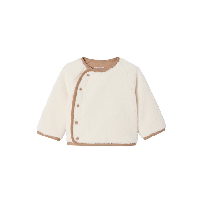 Pull naissance en sherpa boutonné devant écru <span itemprop=