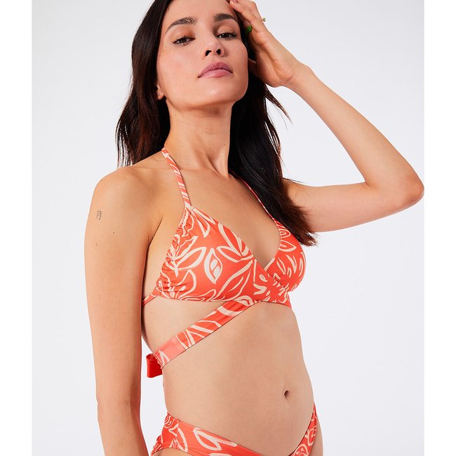 Soutien de biquíni modelo triângulo, multiposições, TAILA estampado fundo coral <span itemprop=