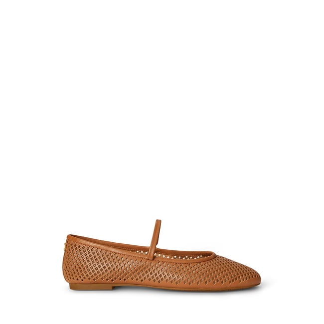 Jayna Openwork Leather Mary Jane Ballet Pumps, caramel             , LAUREN RALPH LAUREN